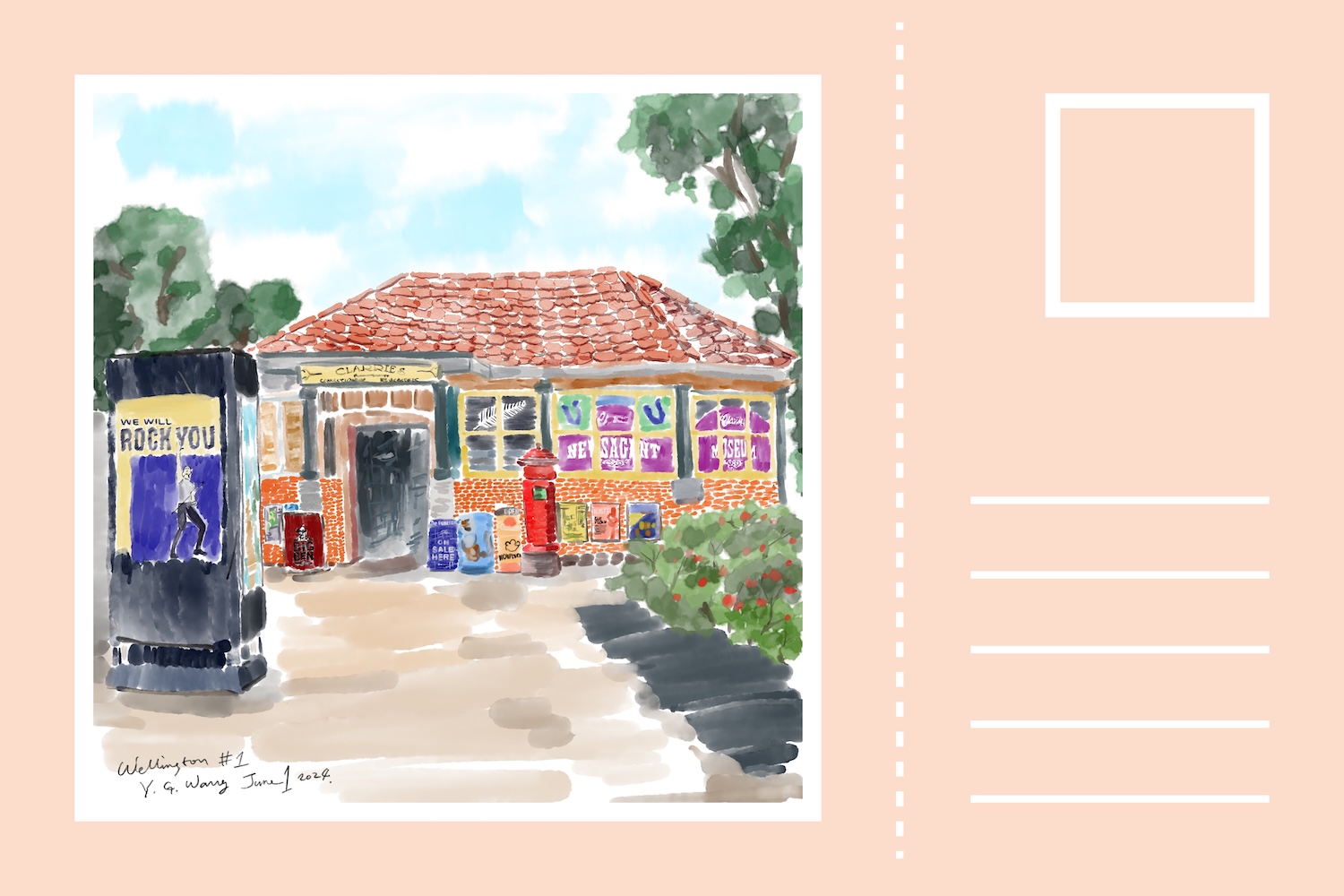 惠灵顿手绘水彩风景明信片1