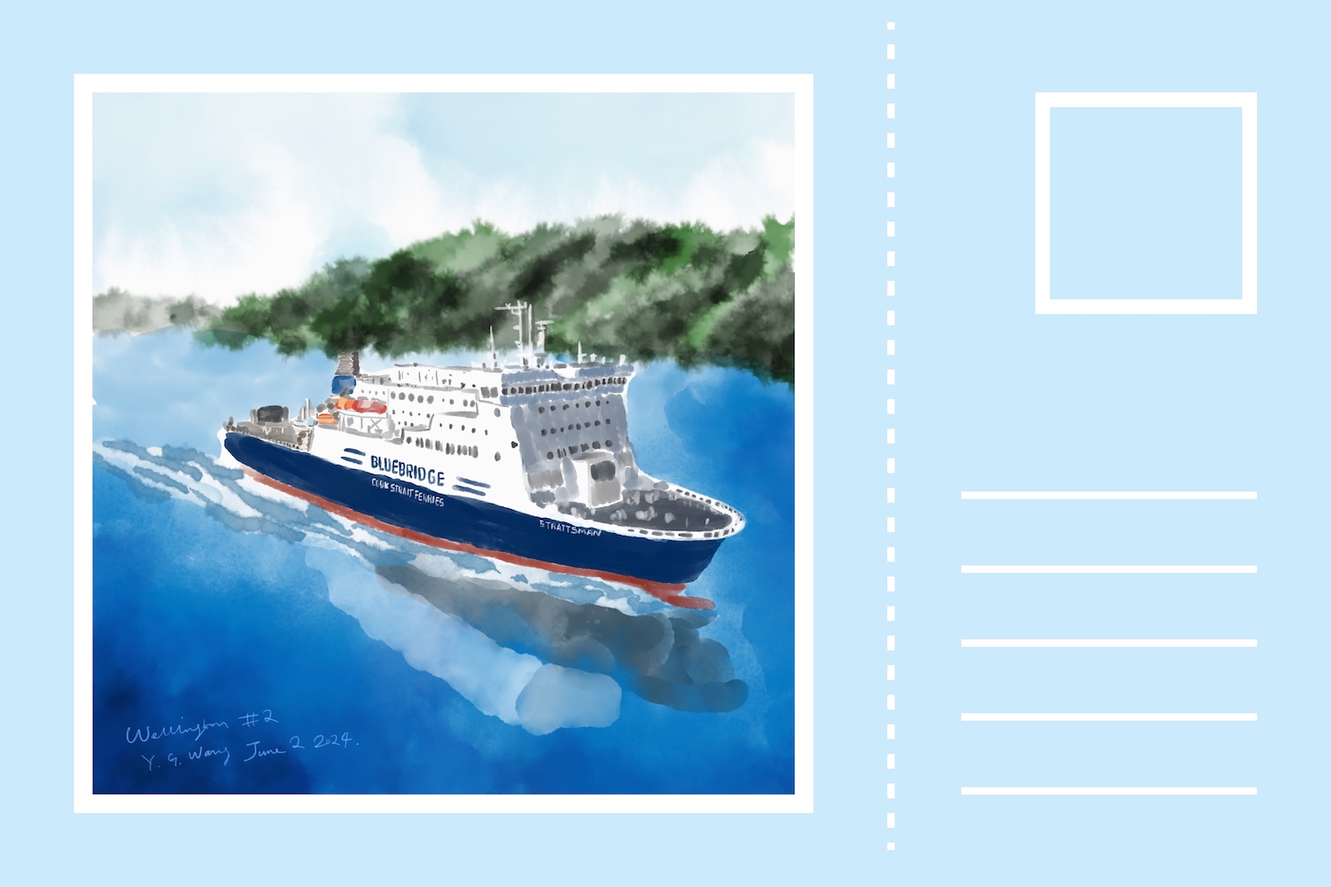 惠灵顿手绘水彩风景明信片2